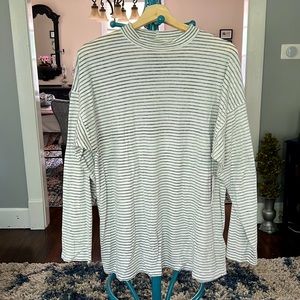 Free People ivory/black stripe mock shirt
